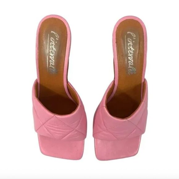 L'INTERVALLE PINK FAUX LEATHER QUILTED HEELED SANDALS - 8 - Picture 4 of 7